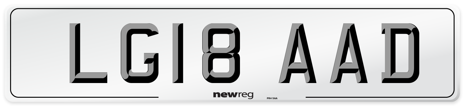 LG18 AAD Number Plate from New Reg